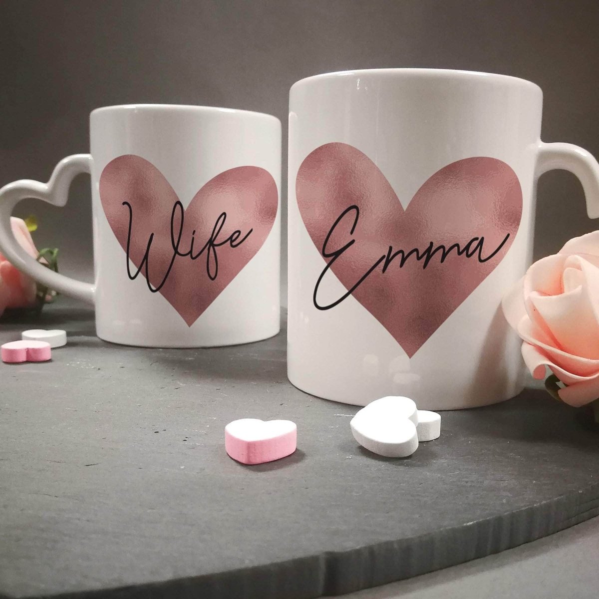 Personalised Rose Gold Heart Handled Mug Gifts Finder ScentiMelti Wax Melts