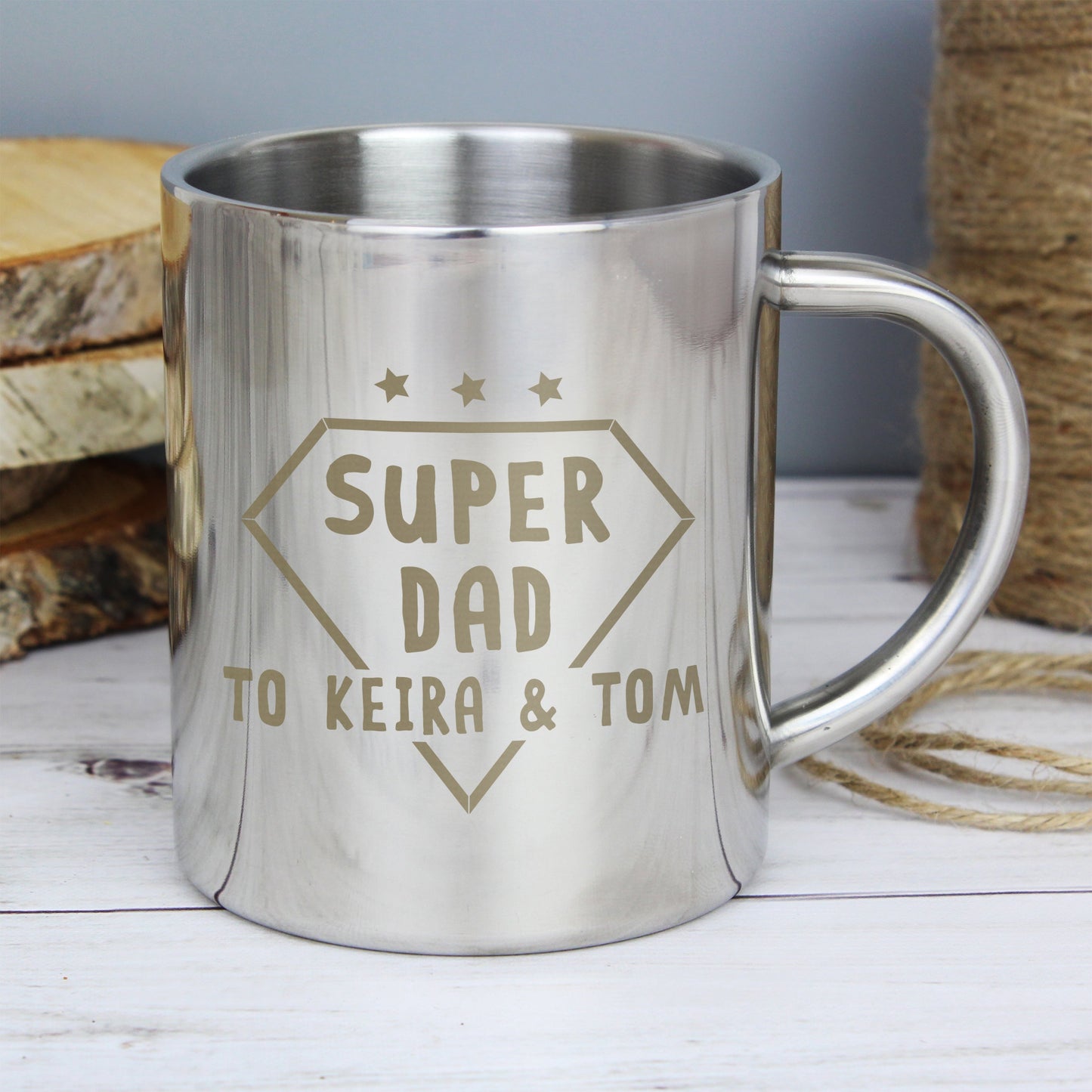 Personalised Super Dad Stainless Steel Mug Gifts Finder ScentiMelti Wax Melts