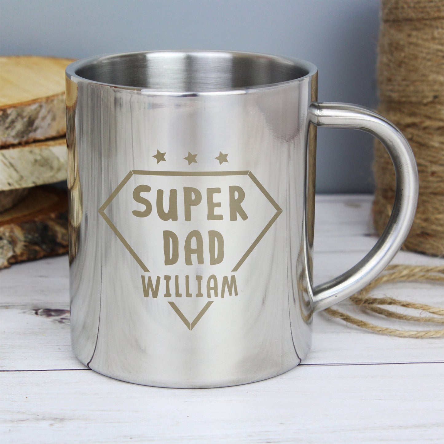 Personalised Super Dad Stainless Steel Mug Gifts Finder ScentiMelti Wax Melts