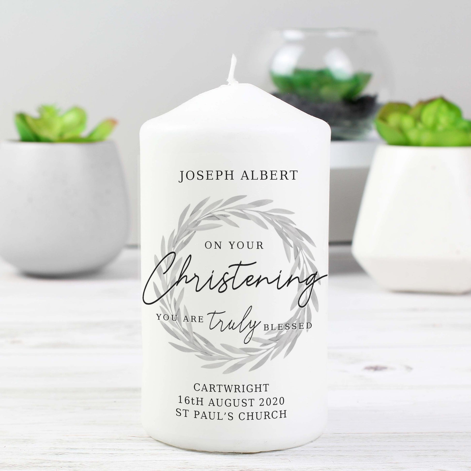 Personalised 'Truly Blessed' Christening Pillar Candle - ScentiMelti Home Fragrance, Beauty & Gifts UK