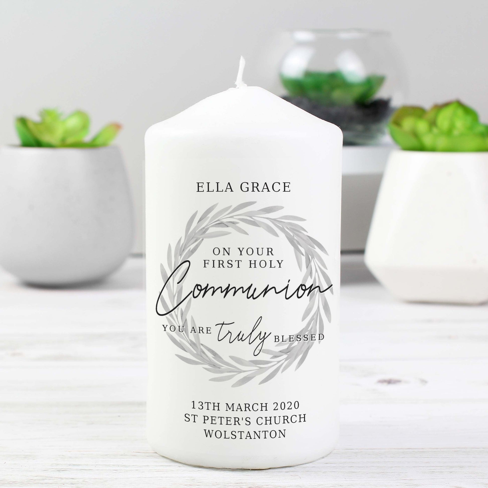 Personalised 'Truly Blessed' First Holy Communion Pillar Candle - ScentiMelti Home Fragrance, Beauty & Gifts UK