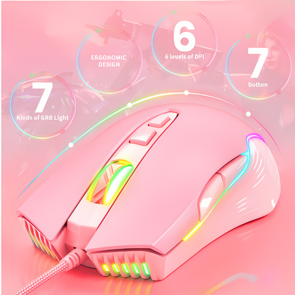 Adjustable 6400 DPI Wired LED Gaming Mouse with Breathing LED Colors Pink - ScentiMelti Home Fragrance, Beauty & Gifts UK