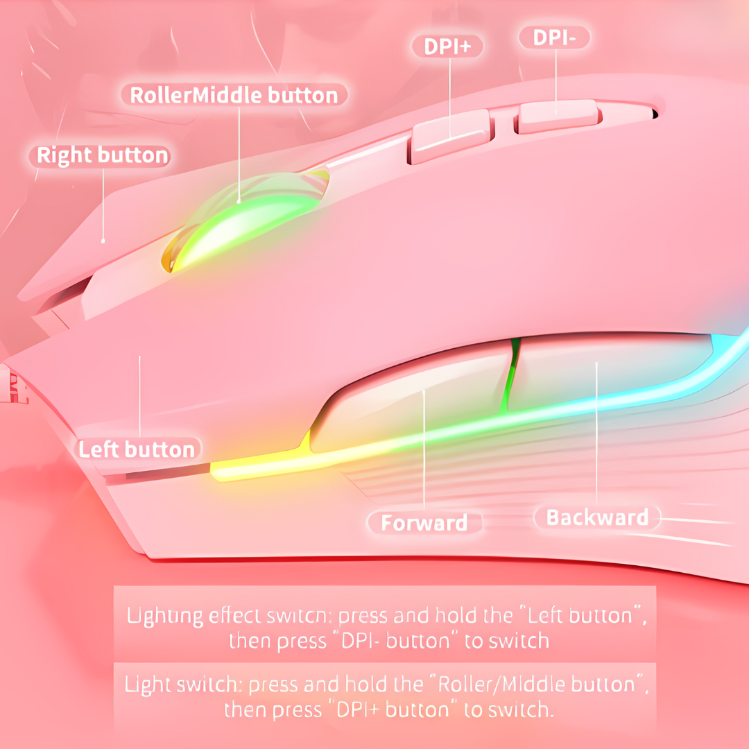 Adjustable 6400 DPI Wired LED Gaming Mouse with Breathing LED Colors Pink - ScentiMelti Home Fragrance, Beauty & Gifts UK