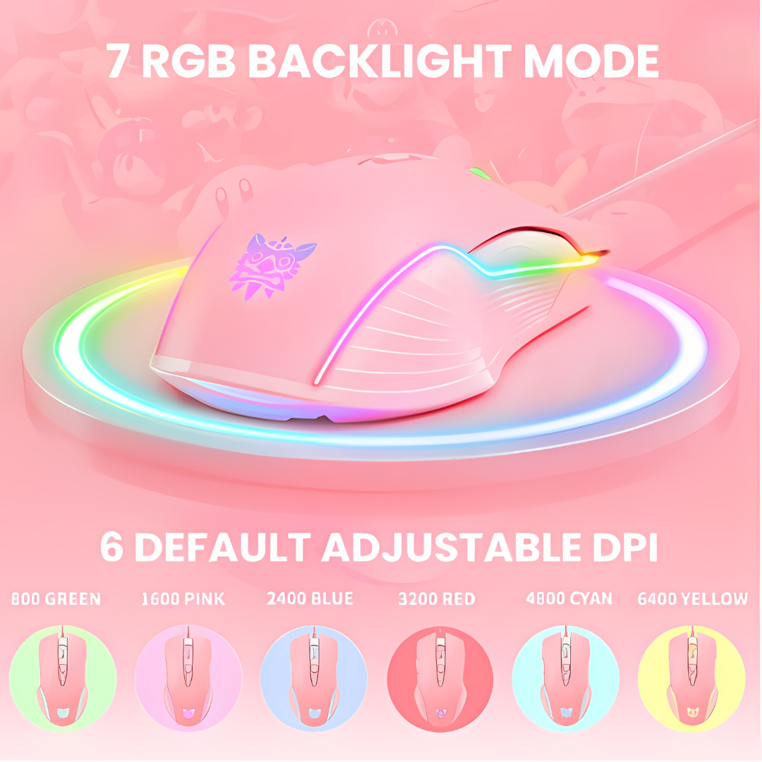 Adjustable 6400 DPI Wired LED Gaming Mouse with Breathing LED Colors Pink - ScentiMelti Home Fragrance, Beauty & Gifts UK