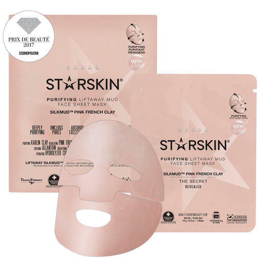 STARSKIN SILKMUD™ Pink French Clay Purifying Liftaway Mud Face Sheet Mask - ScentiMelti Home Fragrance, Beauty & Gifts UK