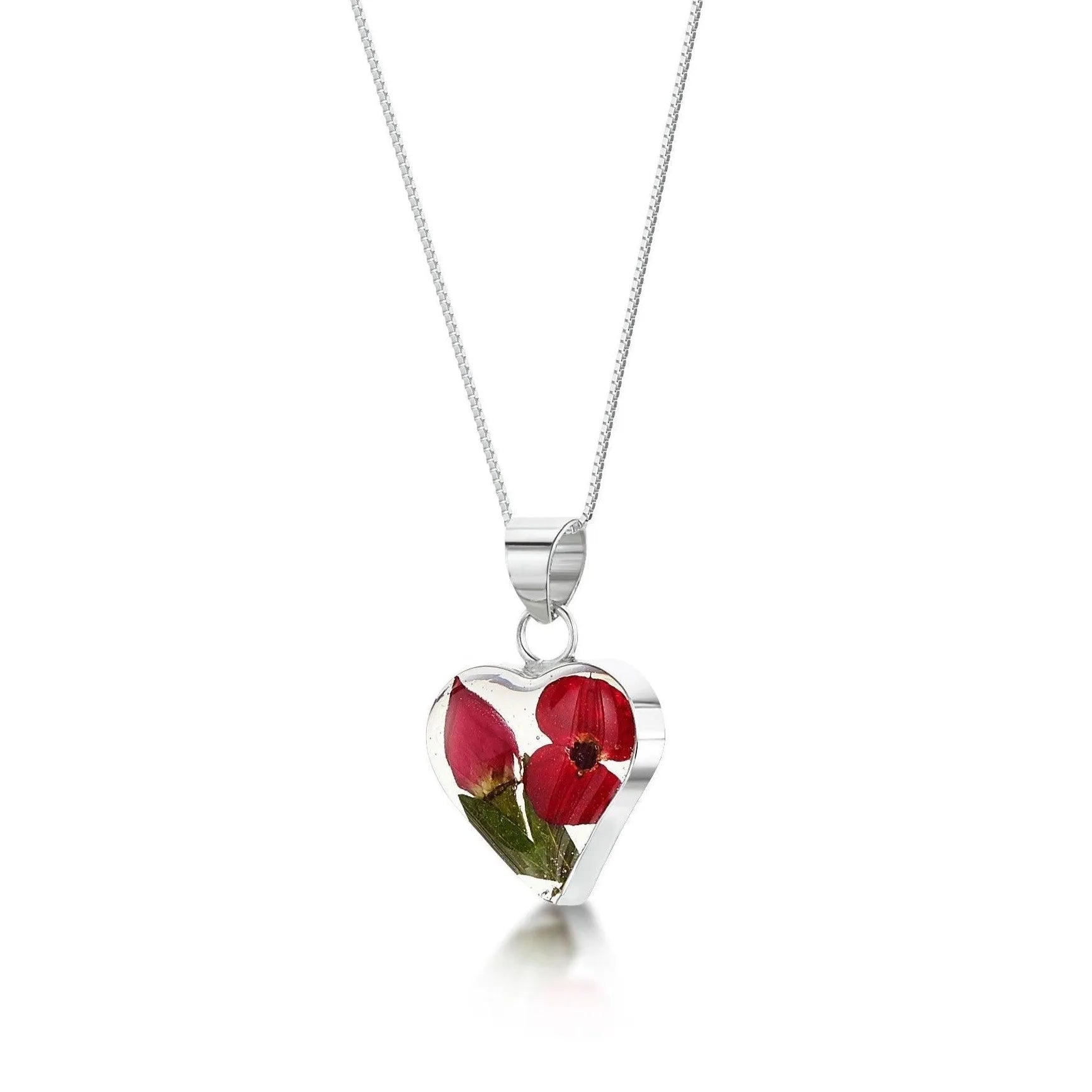 Miniature Rose & Poppy Heart Pendant Necklace | Handmade with Real Flowers - ScentiMelti Home Fragrance, Beauty & Gifts UK