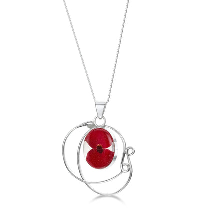 Sterling silver swirl pendant necklace with a mini poppy (Euphorbia milii) - ScentiMelti Home Fragrance, Beauty & Gifts UK