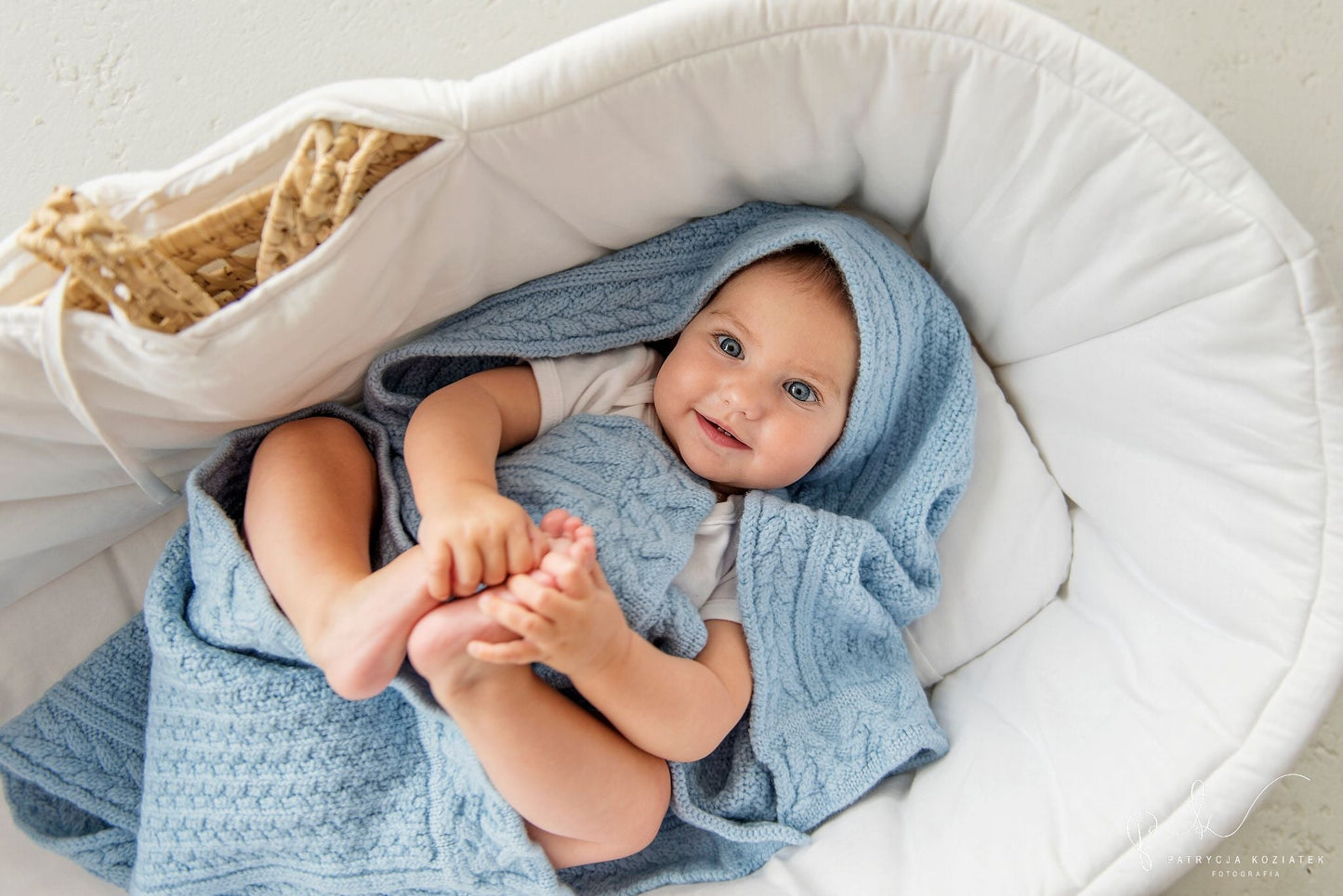 Premium Merino Wool Baby Blanket "Cookie" - Blue - ScentiMelti Home Fragrance, Beauty & Gifts UK