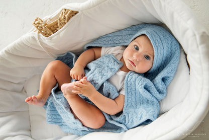 Premium Merino Wool Baby Blanket "Cookie" - Blue - ScentiMelti Home Fragrance, Beauty & Gifts UK