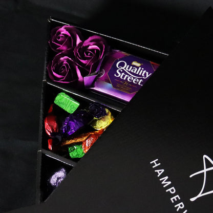 Quality Street Signature Chocolate Bouquet With Purple Roses - ScentiMelti  Quality Street Signature Chocolate Bouquet With Purple Roses