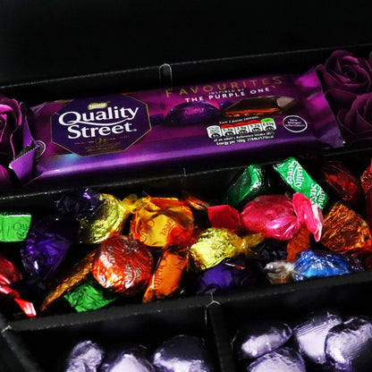 Quality Street Signature Chocolate Bouquet With Purple Roses - ScentiMelti  Quality Street Signature Chocolate Bouquet With Purple Roses