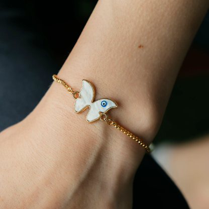 Adjustable Butterfly Evil Eye White Enamel Dainty Charm Protection Bracelet - ScentiMelti Home Fragrance, Beauty & Gifts UK