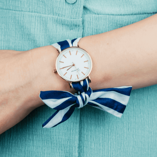 Blue Stripe Print Colour Changeable Fabric Strap Wristwatch The Colourful Aura ScentiMelti Wax Melts