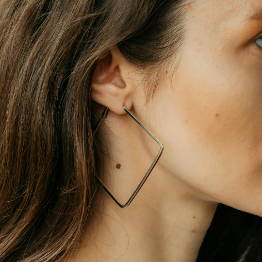 Silver Thin Line Square Geometric Large Dainty Threader Statement Hoop Earrings The Colourful Aura ScentiMelti Wax Melts