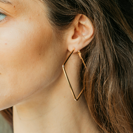 Silver Thin Line Square Geometric Large Dainty Threader Statement Hoop Earrings The Colourful Aura ScentiMelti Wax Melts