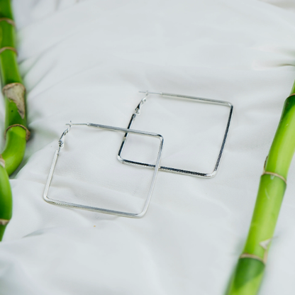 Silver Thin Line Square Geometric Large Dainty Threader Statement Hoop Earrings The Colourful Aura ScentiMelti Wax Melts