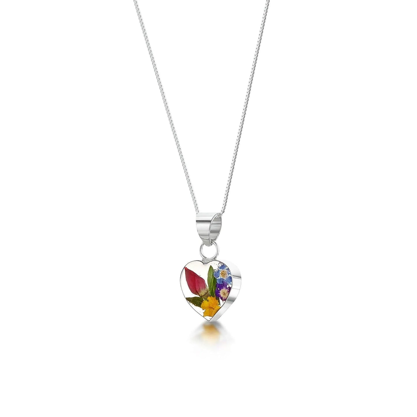 Sterling Silver Small Heart Pendant Necklace with Real Mixed Flowers - ScentiMelti Home Fragrance, Beauty & Gifts UK