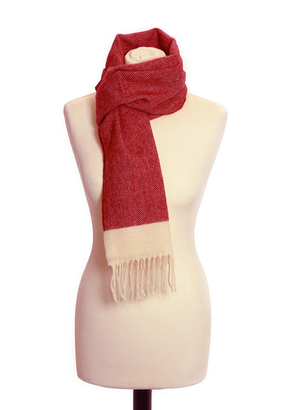 Red & White Herringbone lambswool Fringe Scarf - ScentiMelti Home Fragrance, Beauty & Gifts UK