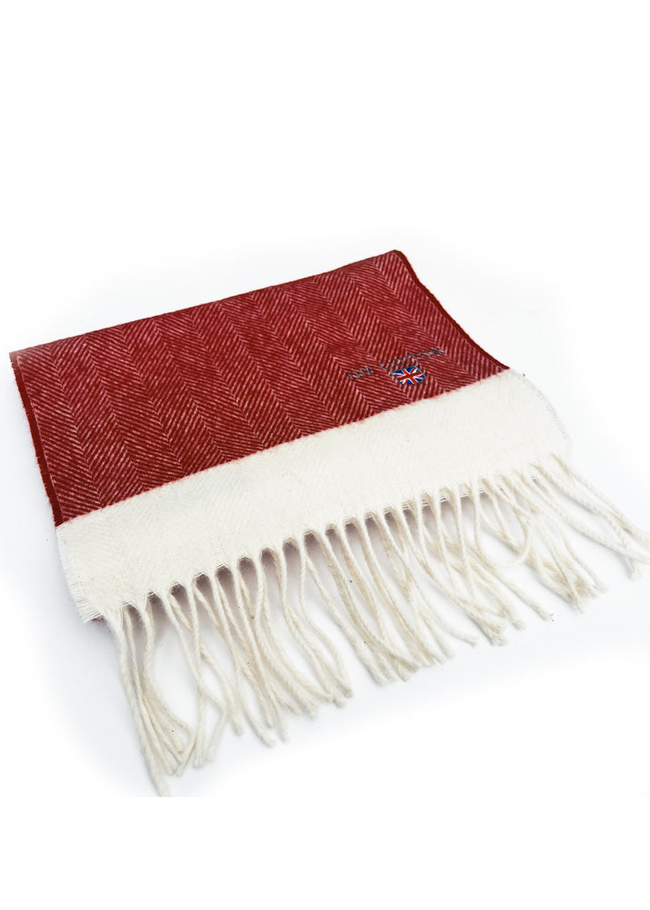 Red & White Herringbone lambswool Fringe Scarf - ScentiMelti Home Fragrance, Beauty & Gifts UK