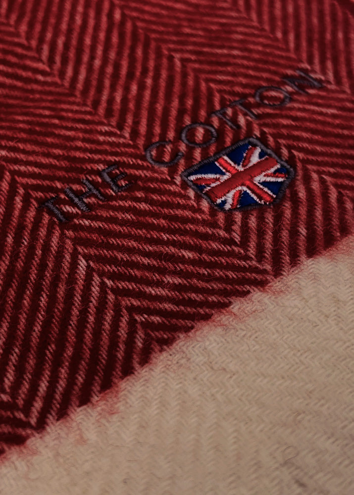 Red & White Herringbone lambswool Fringe Scarf - ScentiMelti Home Fragrance, Beauty & Gifts UK