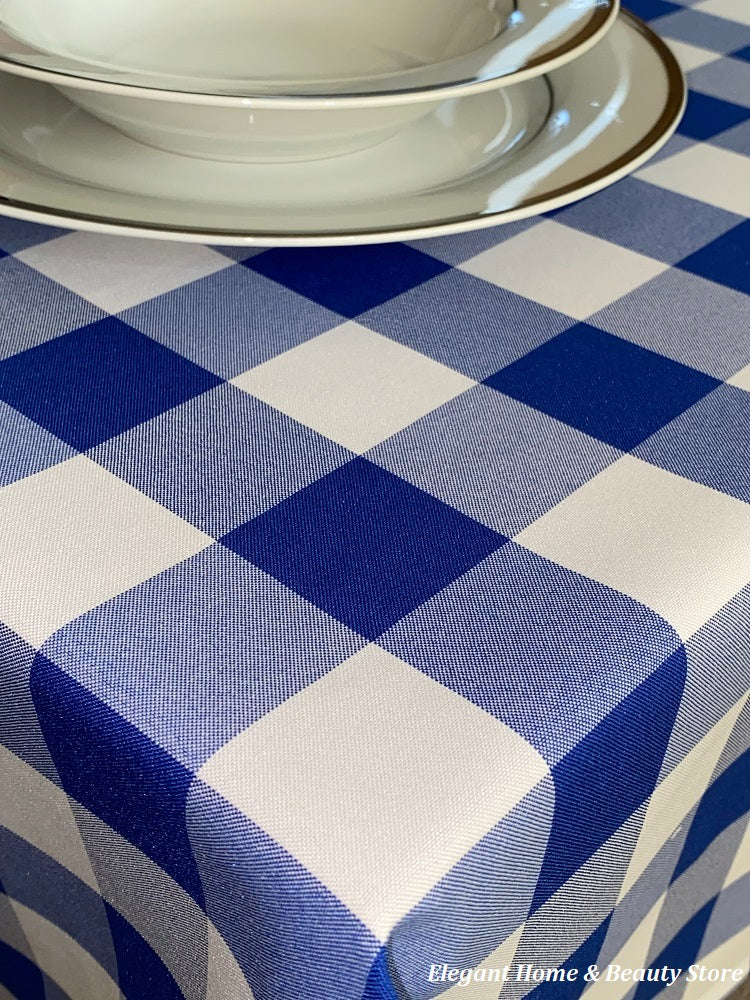 Royal Blue Gingham Check Bi-Stretch Polyester Table Cloth - ScentiMelti Home Fragrance, Beauty & Gifts UK