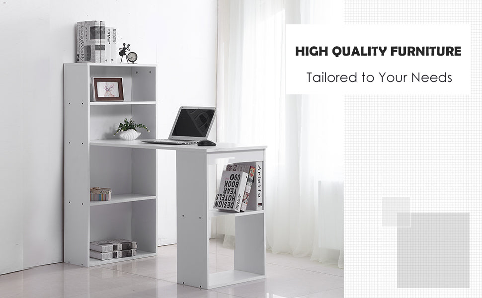 120cm Modern Computer Desk Bookshelf Study Table Workstation PC Laptop Writing Home Office 6 Shelves White - ScentiMelti Home Fragrance, Beauty & Gifts UK