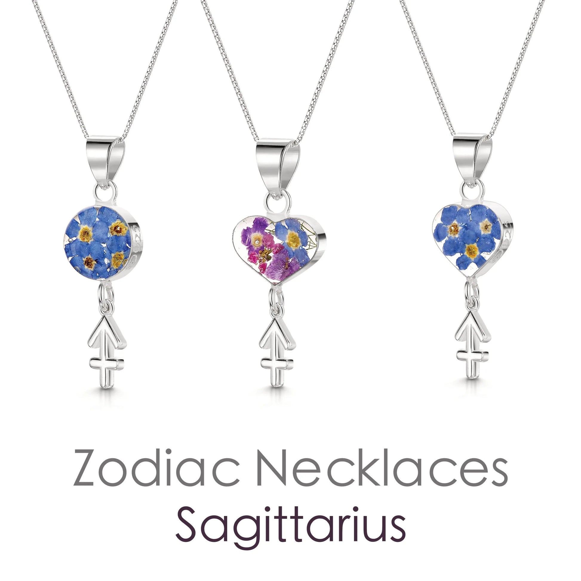 Sagittarius Necklace - Sterling silver pendant with real flowers & a zodiac charm.  More Options... - ScentiMelti Home Fragrance, Beauty & Gifts UK