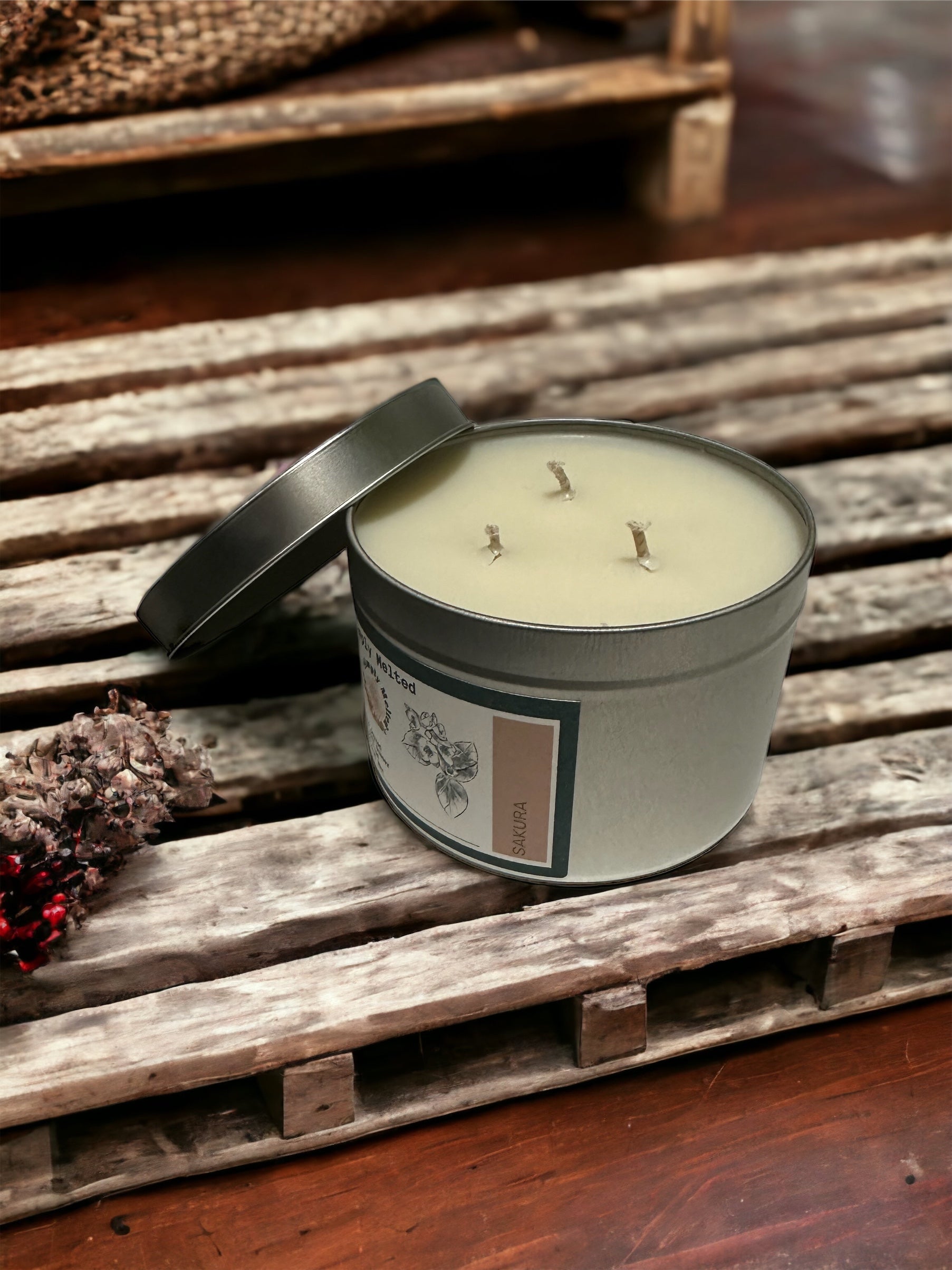 Sakura Three Wick Tin Candle - ScentiMelti Home Fragrance, Beauty & Gifts UK