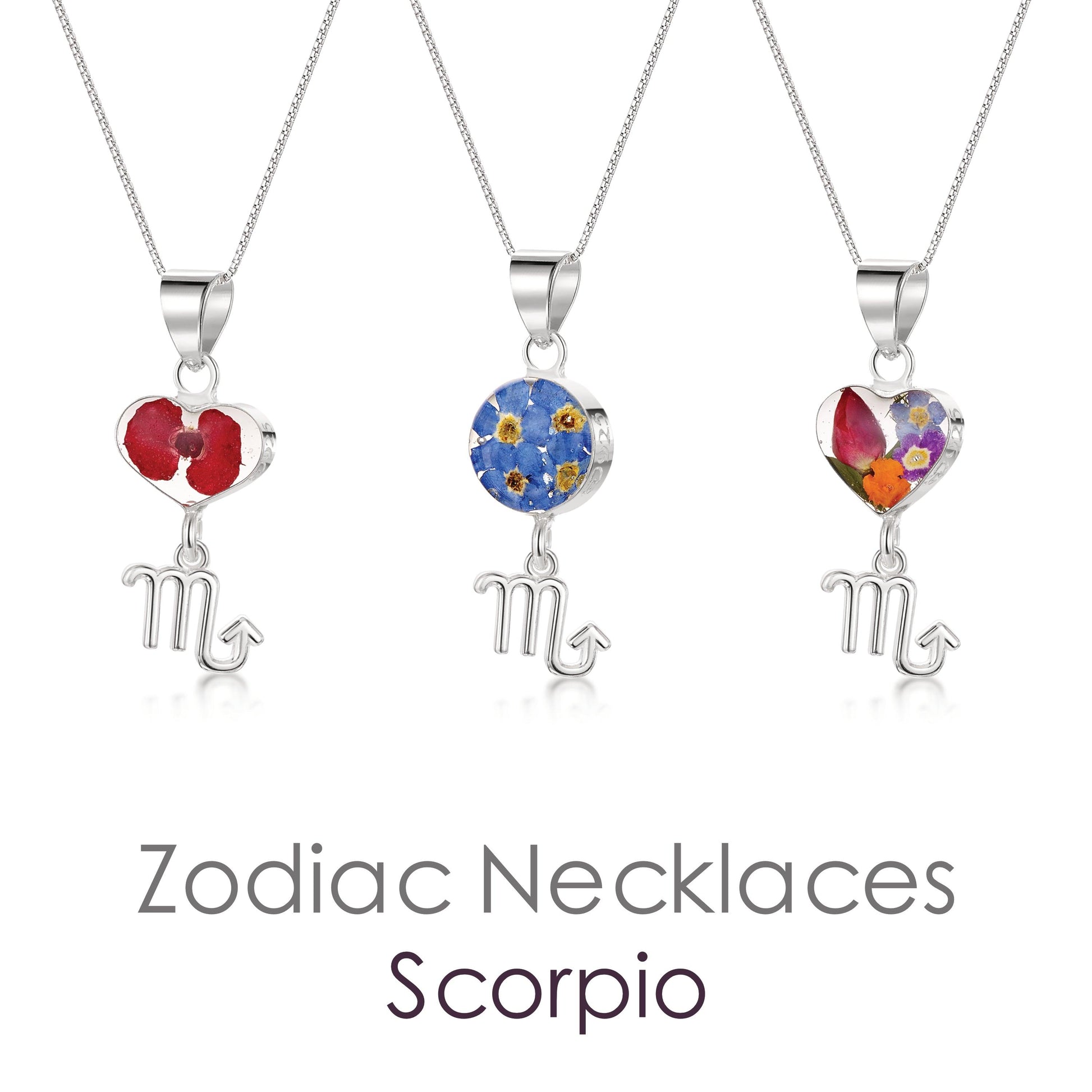 Scorpio Necklace - Sterling silver pendant with real flowers & a zodiac charm.  More Options... - ScentiMelti Home Fragrance, Beauty & Gifts UK