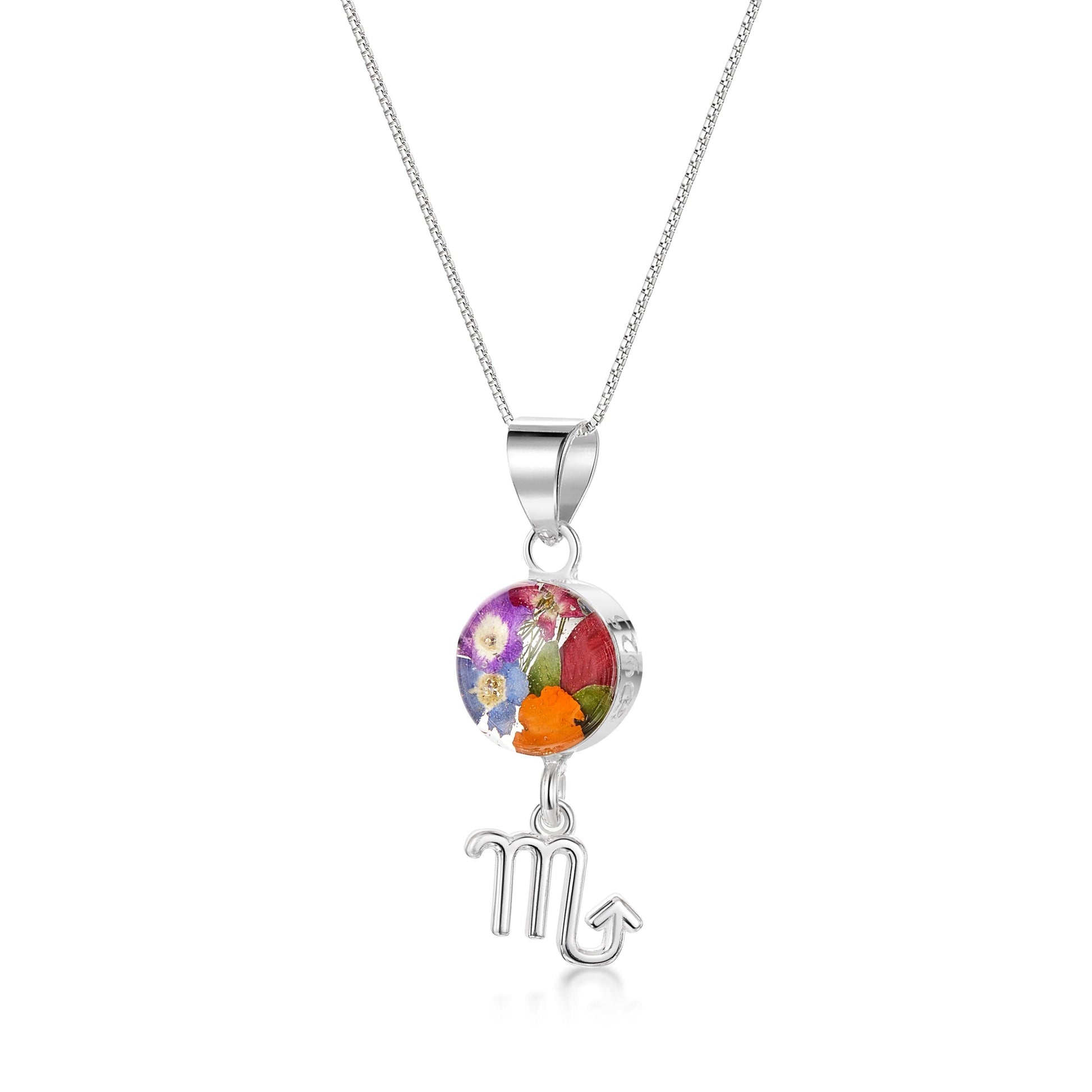 Scorpio Necklace - Sterling silver pendant with real flowers & a zodiac charm.  More Options... - ScentiMelti Home Fragrance, Beauty & Gifts UK