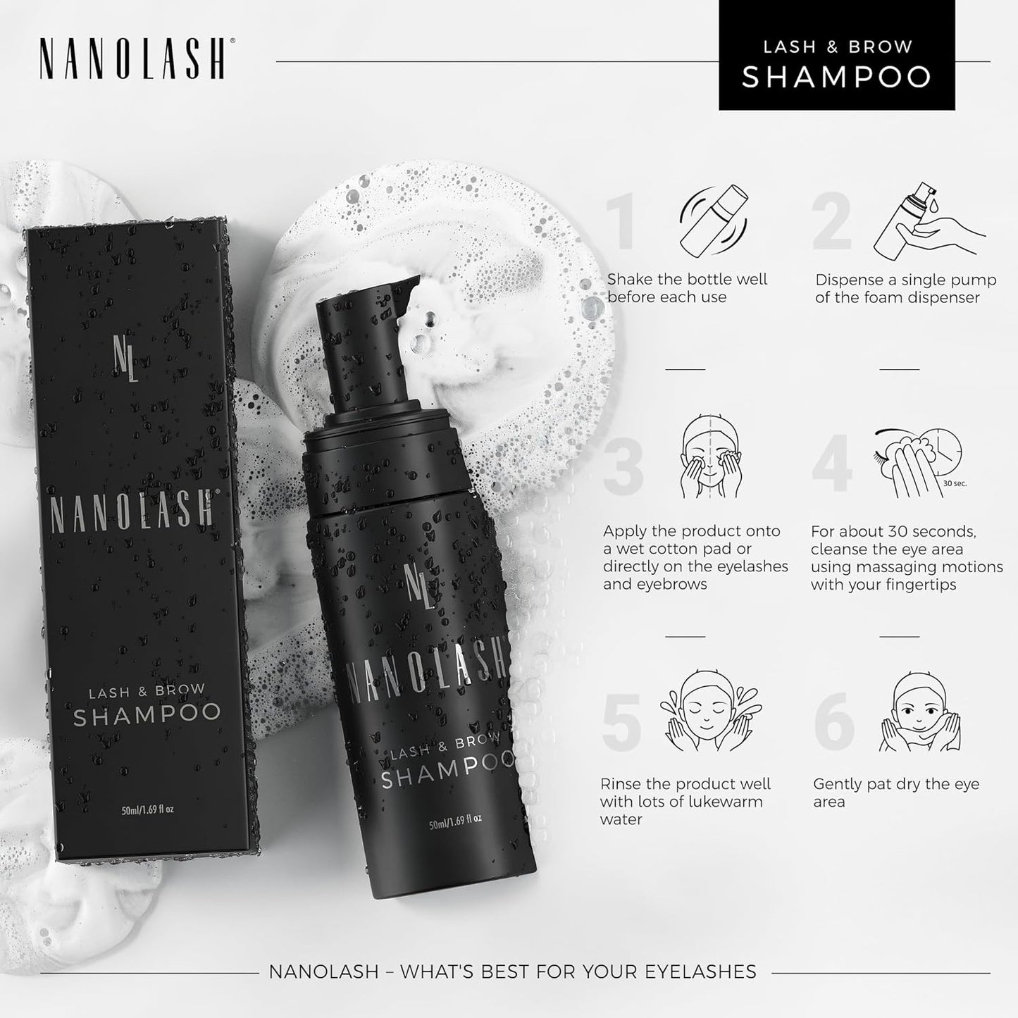 Nanolash Lash & Brow Shampoo 50 ml - cleansing shampoo for eyelashes and eyebrows, eyelash foam, eyelash extension cleanser Beauty Goddess ScentiMelti Wax Melts