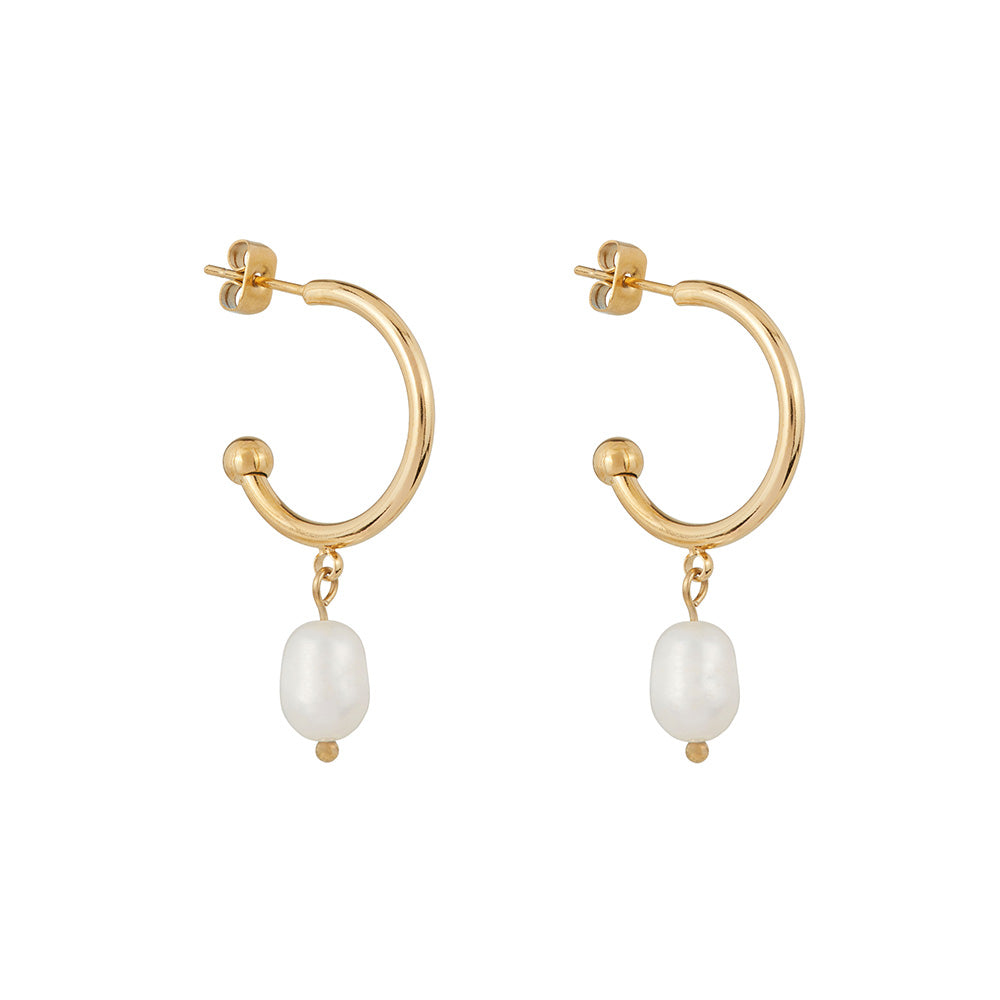 Slim Gold Pearl Hoops - ScentiMelti Home Fragrance, Beauty & Gifts UK