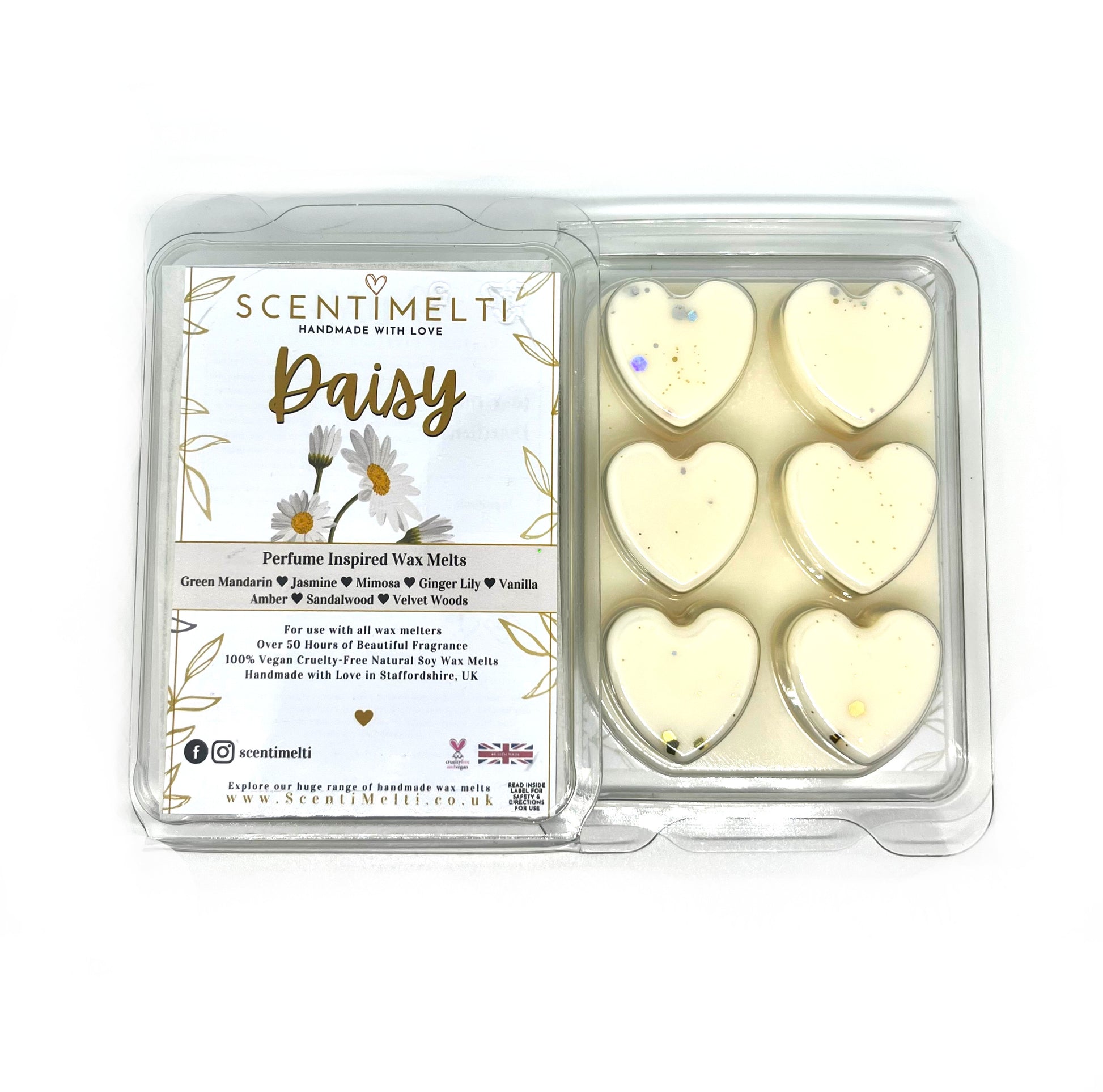 Daisy Heart Clamshell Wax Melts - ScentiMelti  Daisy Heart Clamshell Wax Melts