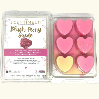 Blush Peony Suede JM Inspired Heart Clamshell Wax Melts - ScentiMelti  Blush Peony Suede JM Inspired Heart Clamshell Wax Melts