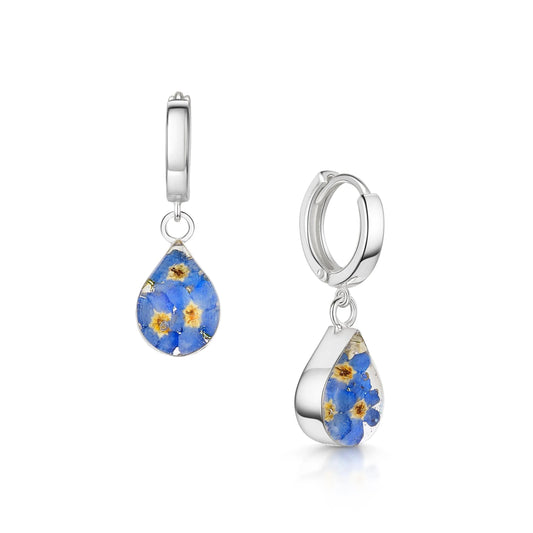 Silver Huggie Earring - Forget-me-not - Teardrop - ScentiMelti Home Fragrance, Beauty & Gifts UK