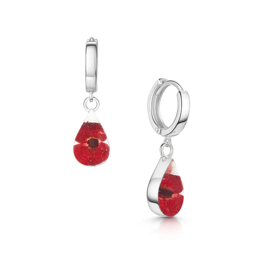 Silver Huggie Earring - Poppy  - Teardrop - ScentiMelti Home Fragrance, Beauty & Gifts UK