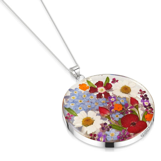 Sterling Silver Full Moon Pendant Necklace - Mixed Flowers - ScentiMelti Home Fragrance, Beauty & Gifts UK