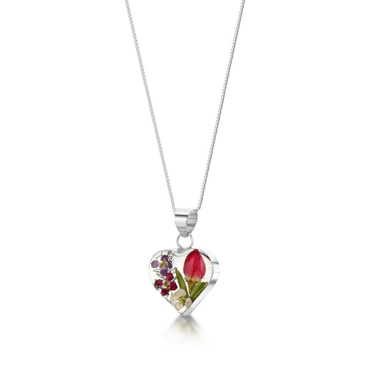 Sterling Silver Floral Heart Necklace with Real Flowers - Shrieking Violet® - ScentiMelti Home Fragrance, Beauty & Gifts UK