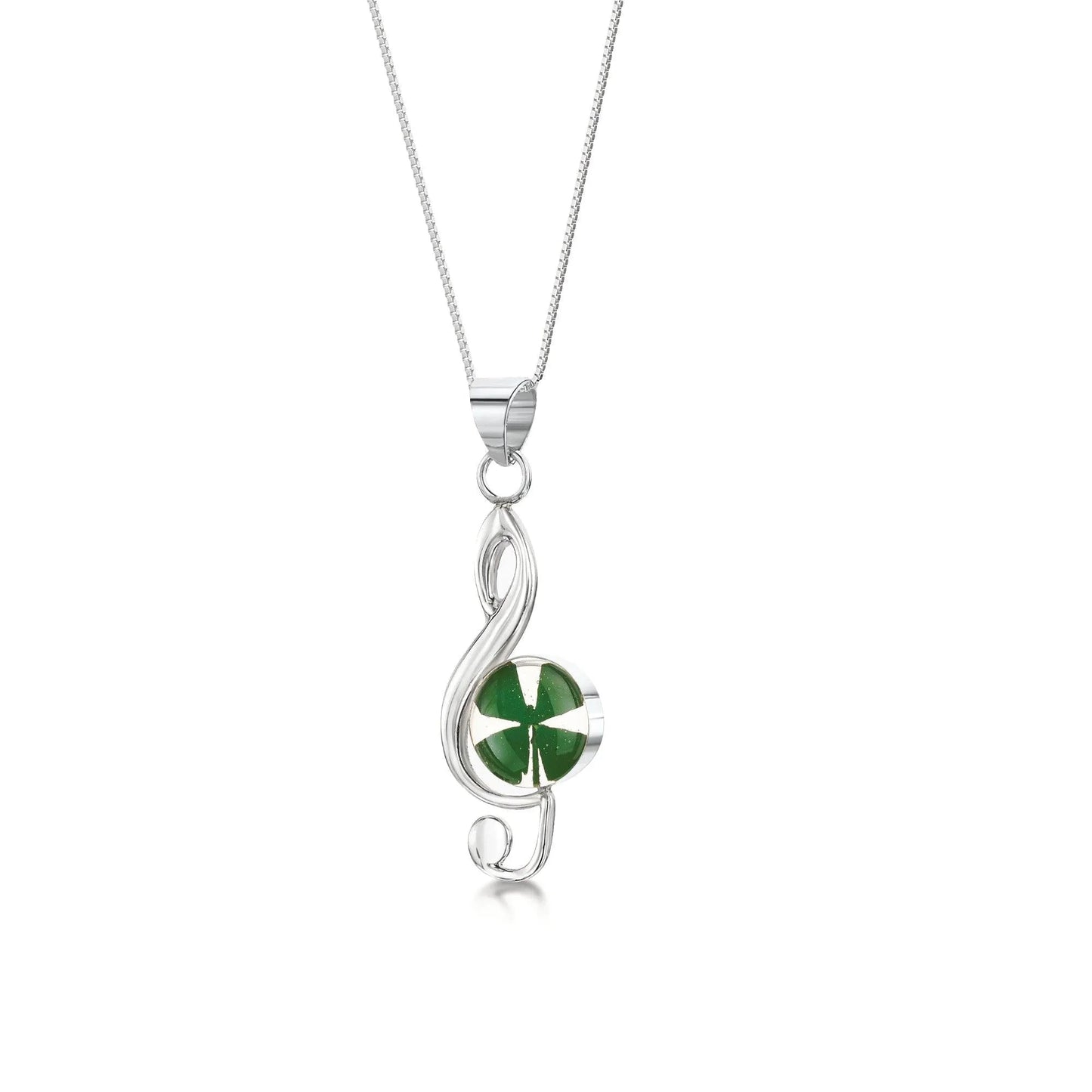 Silver Pendant - Four-leaf Clover - Treble Clef (m) - ScentiMelti Home Fragrance, Beauty & Gifts UK