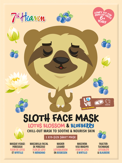 7th Heaven Animal Face Sheet Mask Sloth - with Lotus Blossom and Blueberry Chill Out Mask to Soothe and Nourish Mask Beauty Goddess ScentiMelti Wax Melts