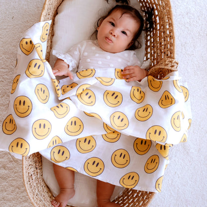 Muslin Swaddle Baby Blanket - Smiley - ScentiMelti Home Fragrance, Beauty & Gifts UK