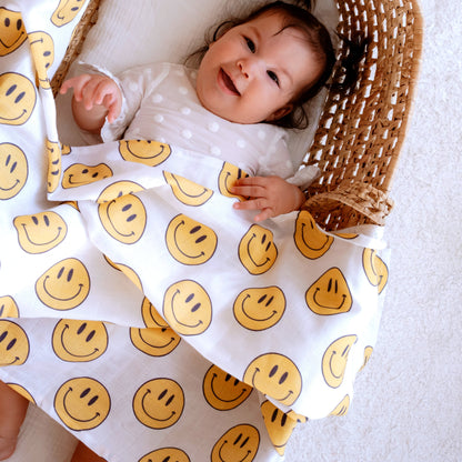 Muslin Swaddle Baby Blanket - Smiley - ScentiMelti Home Fragrance, Beauty & Gifts UK