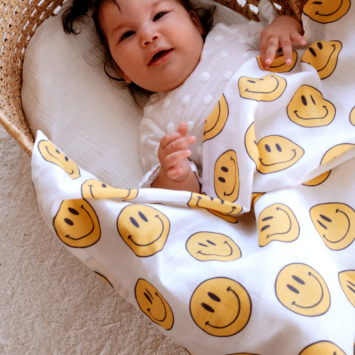 Muslin Swaddle Baby Blanket - Smiley - ScentiMelti Home Fragrance, Beauty & Gifts UK