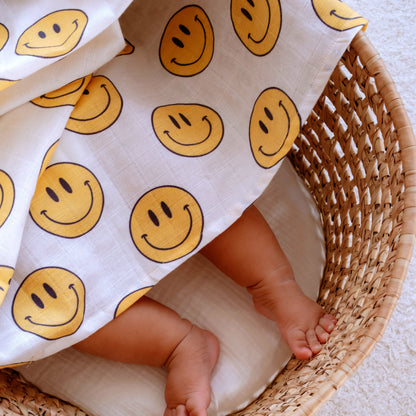 Muslin Swaddle Baby Blanket - Smiley - ScentiMelti Home Fragrance, Beauty & Gifts UK