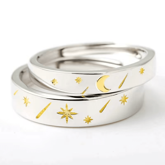 Adjustable Silver Couple Sun Star Promise Ring Set - ScentiMelti Home Fragrance, Beauty & Gifts UK