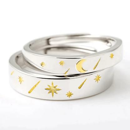 Adjustable Silver Couple Sun Star Promise Ring Set - ScentiMelti Home Fragrance, Beauty & Gifts UK