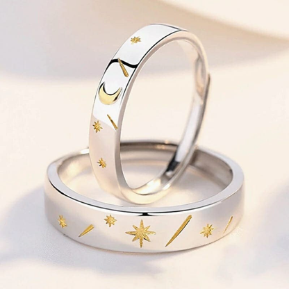 Adjustable Silver Couple Sun Star Promise Ring Set - ScentiMelti Home Fragrance, Beauty & Gifts UK