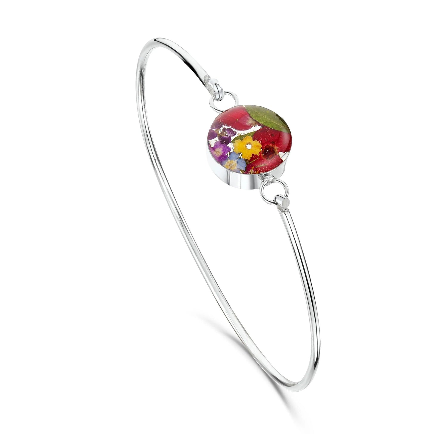 Sterling silver bangle with real flowers by  Shrieking Violet® Round shape with real flowers. Perfect gift for Valentine or Mothers day. - ScentiMelti Home Fragrance, Beauty & Gifts UK