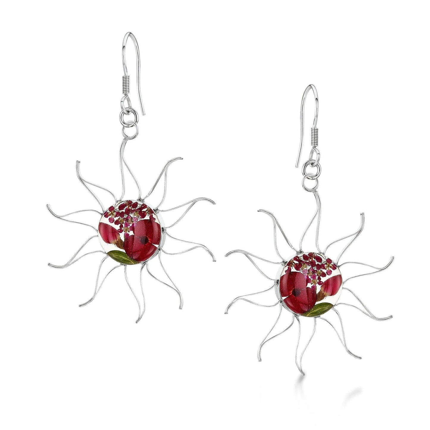 Sterling Silver Bohemia Collection Earrings - Euphorbia Milii & Rose - Sun Design - Shrieking Violet® - ScentiMelti Home Fragrance, Beauty & Gifts UK