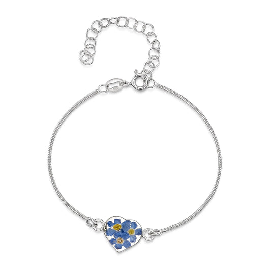 Sterling silver snake chain bracelet with a handmade charm with real forget-me-not flowers set into resin. - ScentiMelti Home Fragrance, Beauty & Gifts UK